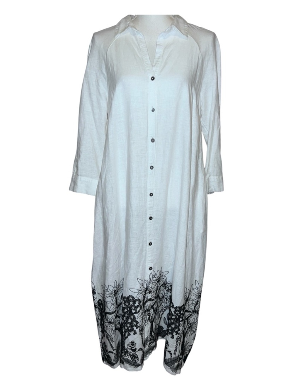 Calypso St. Barth linen blend maxi shirt dress with embroidery - size medium